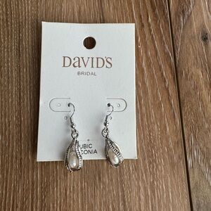 David's Bridal Silver and Cream Teardrop Earrings